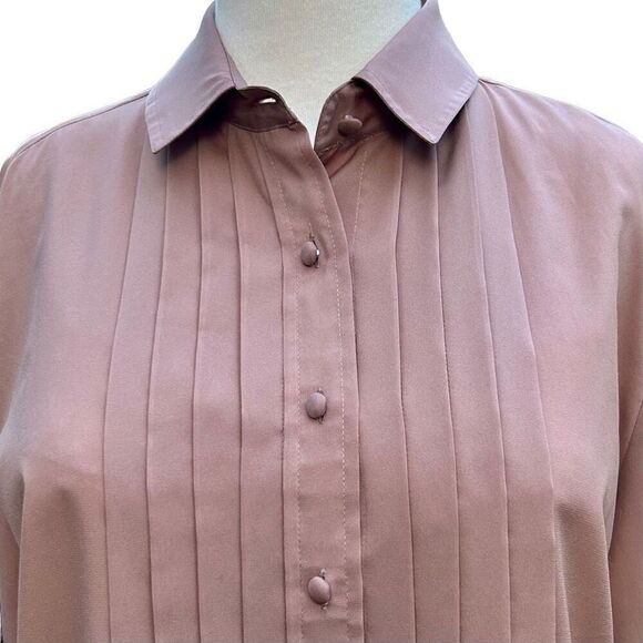 Vintage Josephine Salmon Pink Pleated Button-Up Blouse Size 12 - Picture 7 of 10